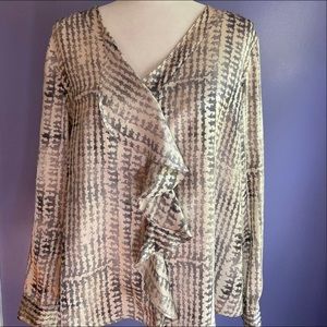 Houndstooth ruffle blouse V neck